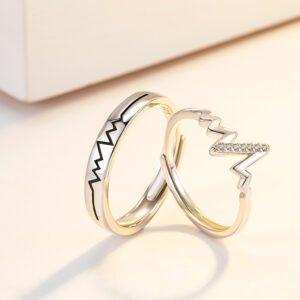 Heartbeat Silver Adjustable Couple Ring